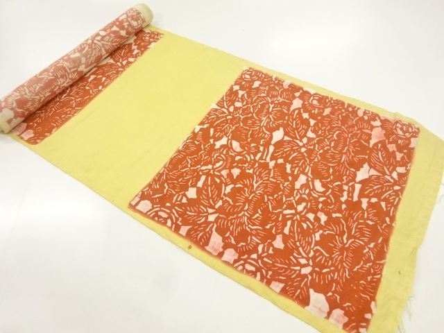 アンティーク　上代紬型染花模様名古屋帯地反物